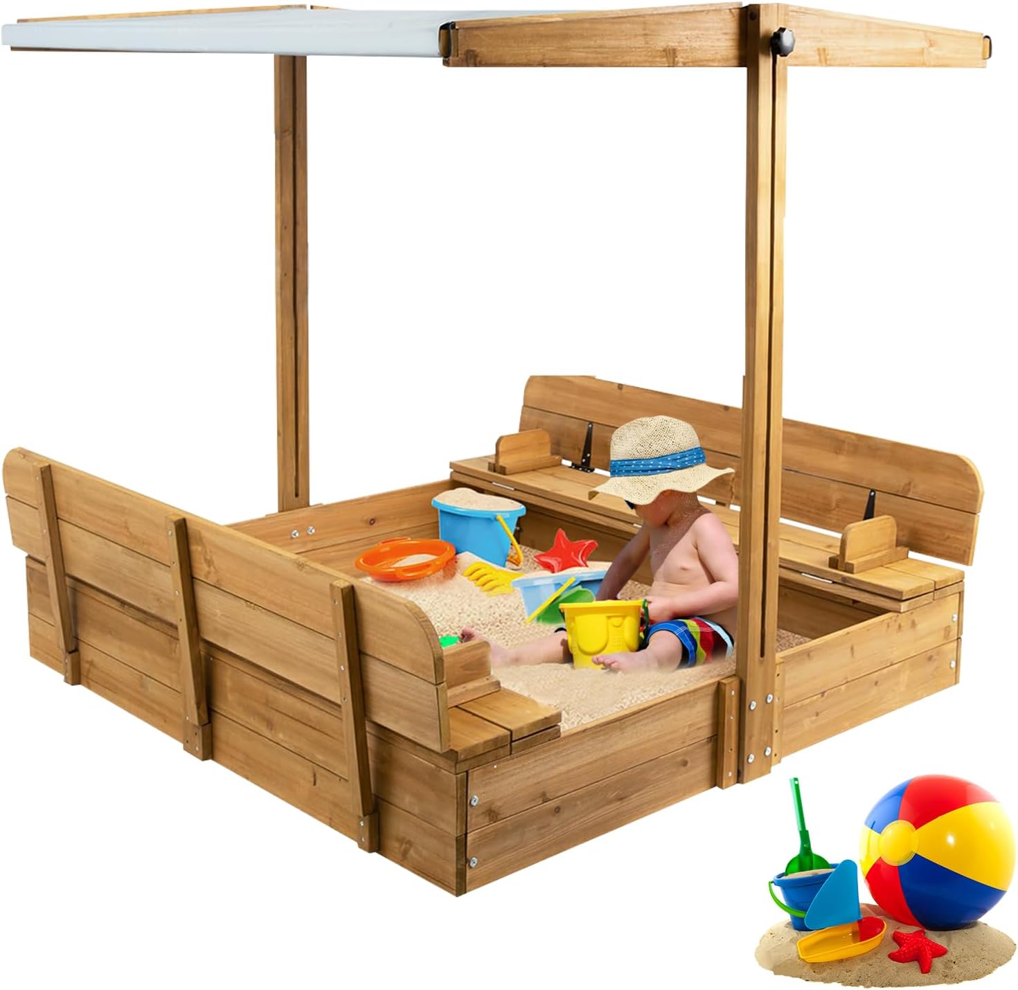 Kids Outdoor Sandbox - Wooden Sandbox with Lid, Kids Sandbox