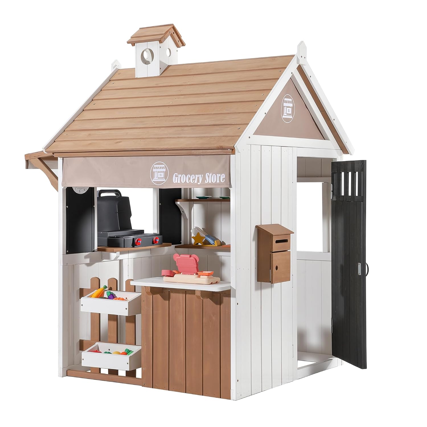 Kids Outdoor Bbq - 2-in-1 Cedar Wooden Kids Outdoor Playhouse