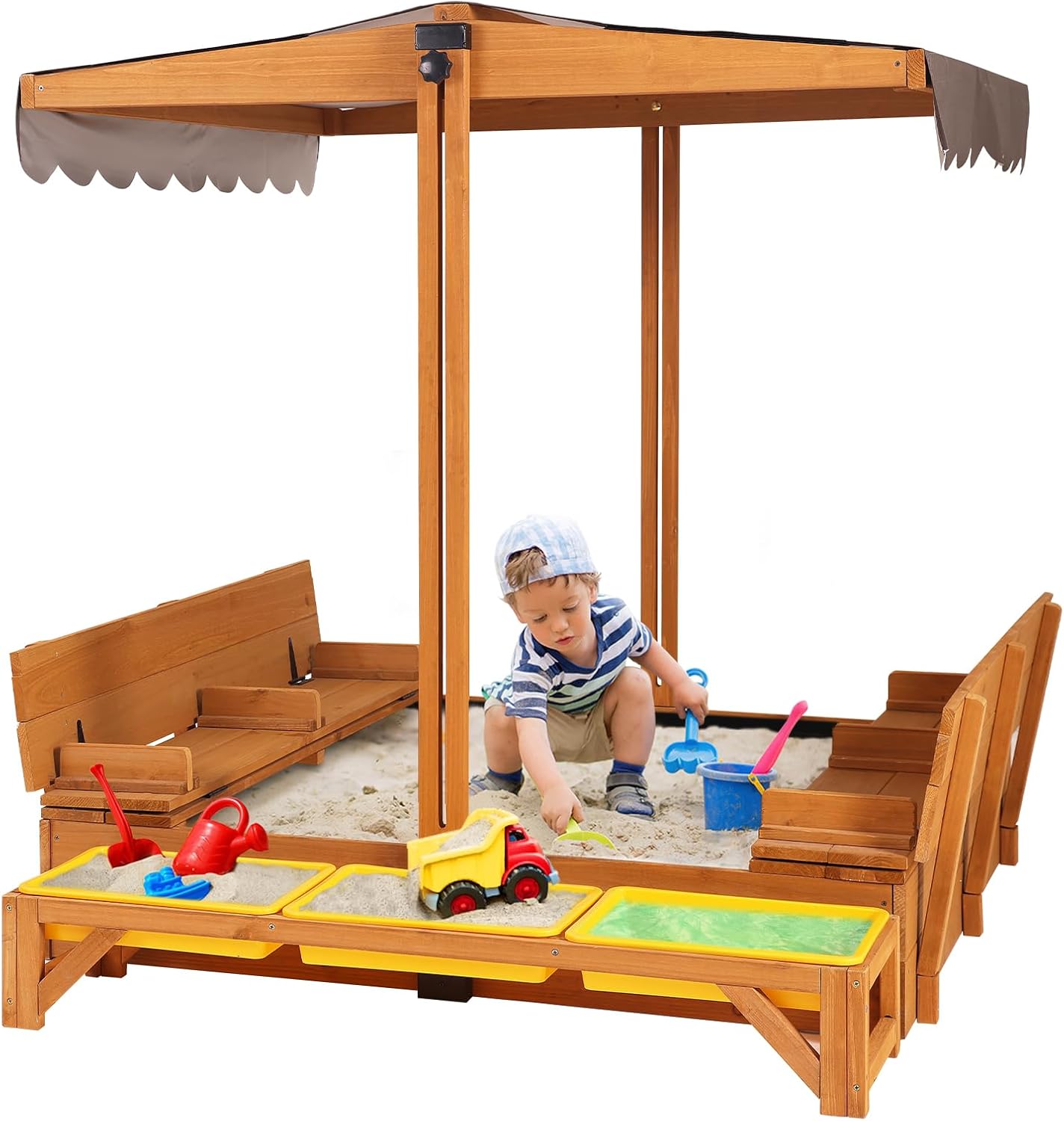 Kids Outdoor Sandbox - Wooden Sandbox Backyard Sand Box with