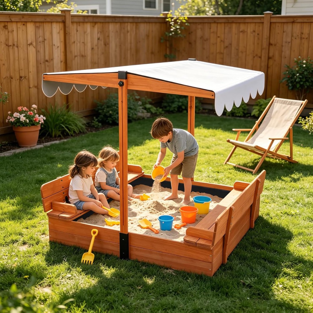 US Shipping Wooden Kids Sandbo - مراجعة Kids Outdoor Sandbox وسعره