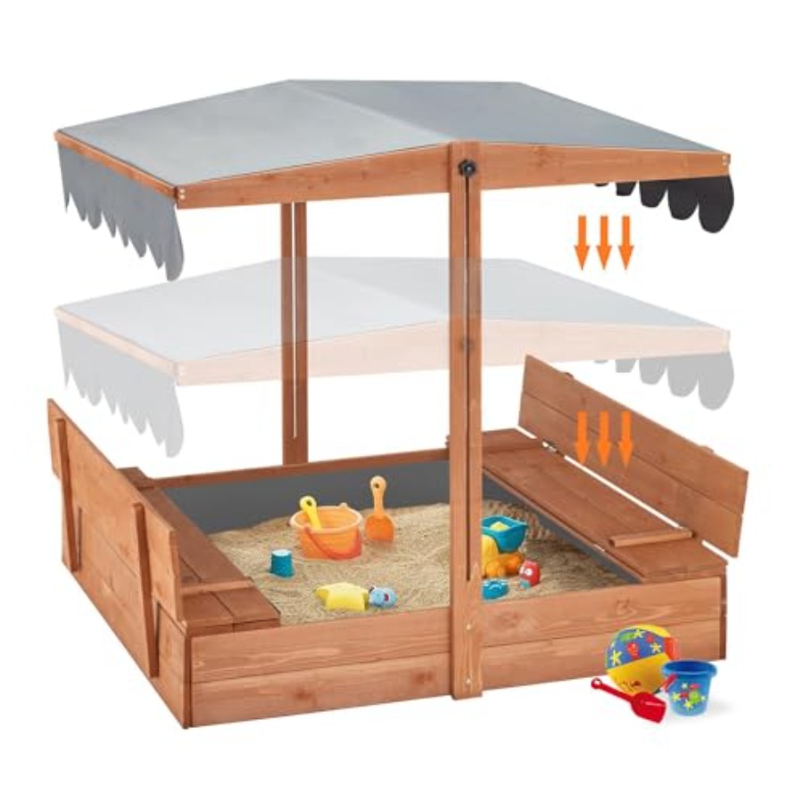 Outdoor wooden sandbox with li - مراجعة Kids Outdoor Sandbox وسعره