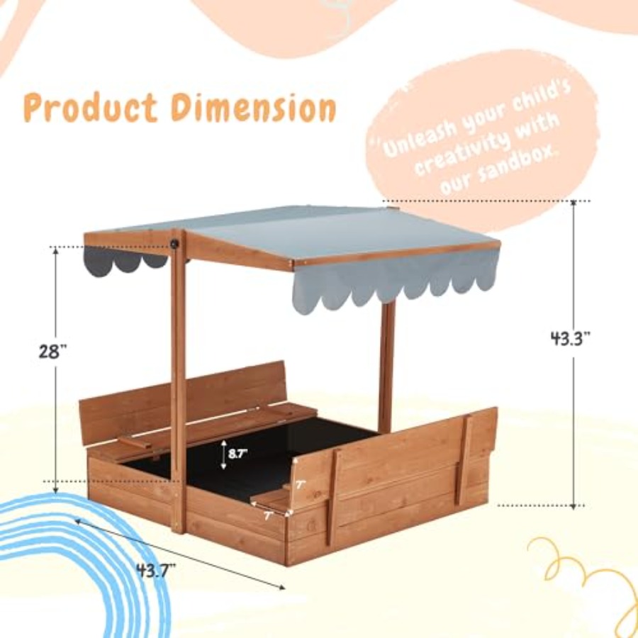 Outdoor wooden sandbox with li - مراجعة Kids Outdoor Sandbox وسعره