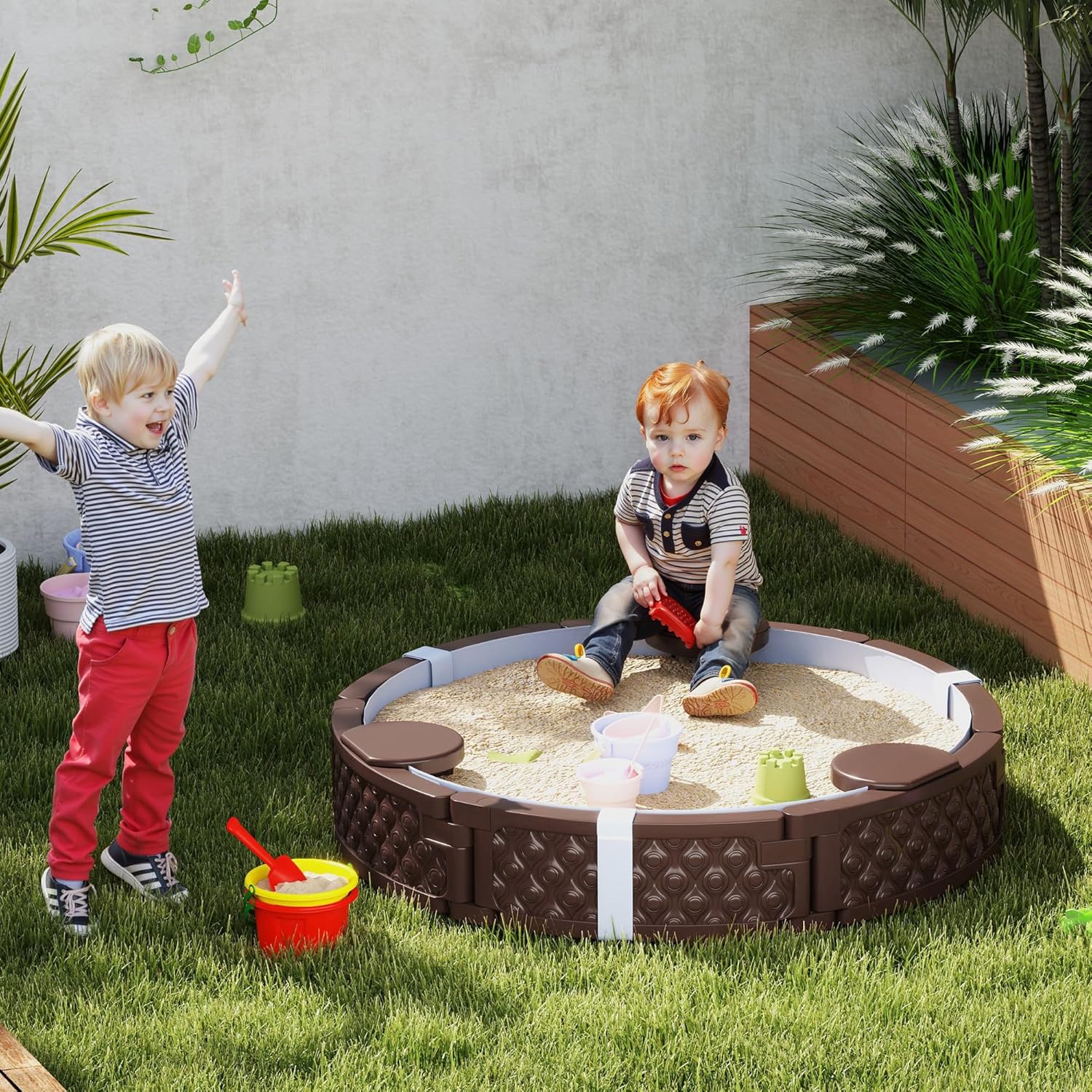 Kids Sandbox with Cover, Round - مراجعة Kids Outdoor Sandbox وسعره