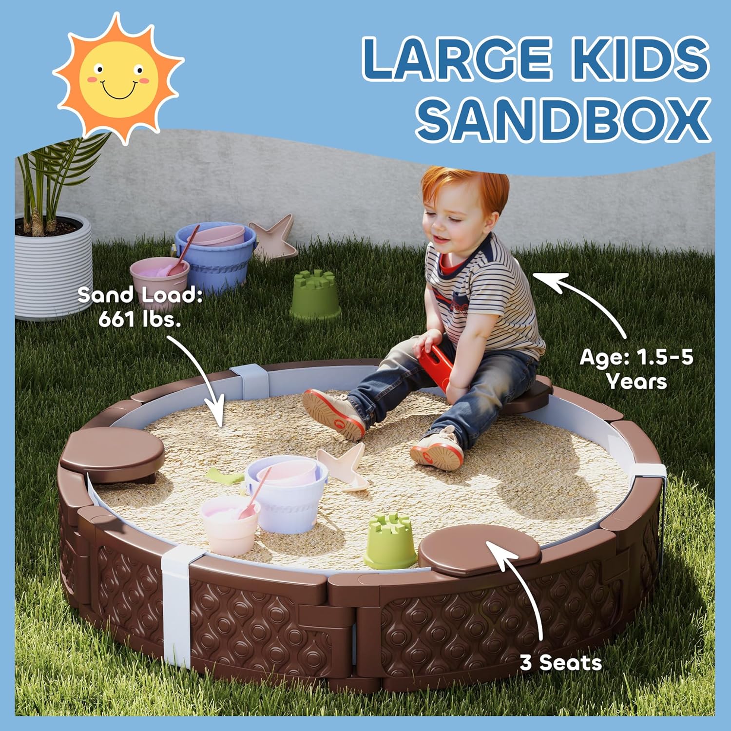 Kids Sandbox with Cover, Round - مراجعة Kids Outdoor Sandbox وسعره