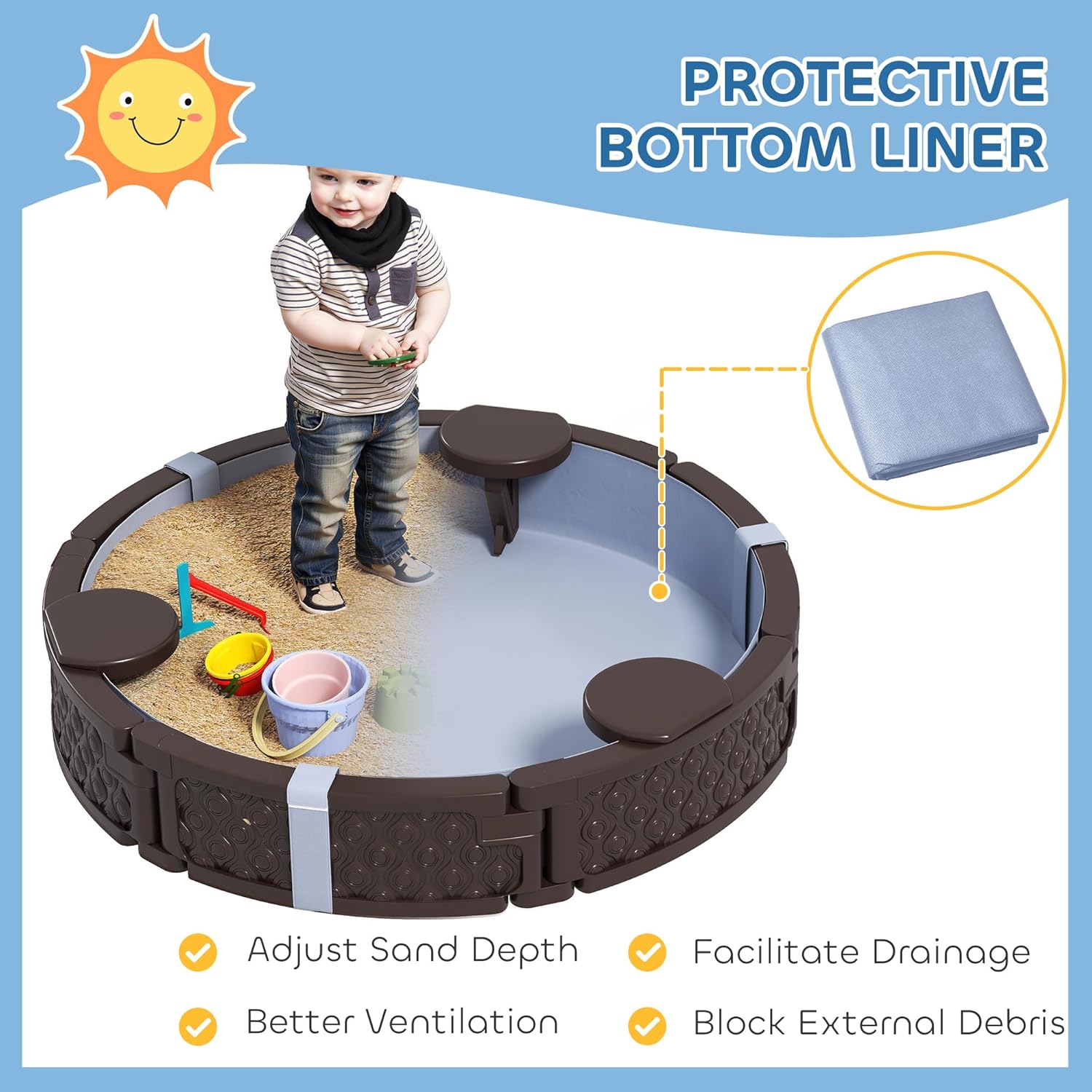 Kids Sandbox with Cover, Round - مراجعة Kids Outdoor Sandbox وسعره