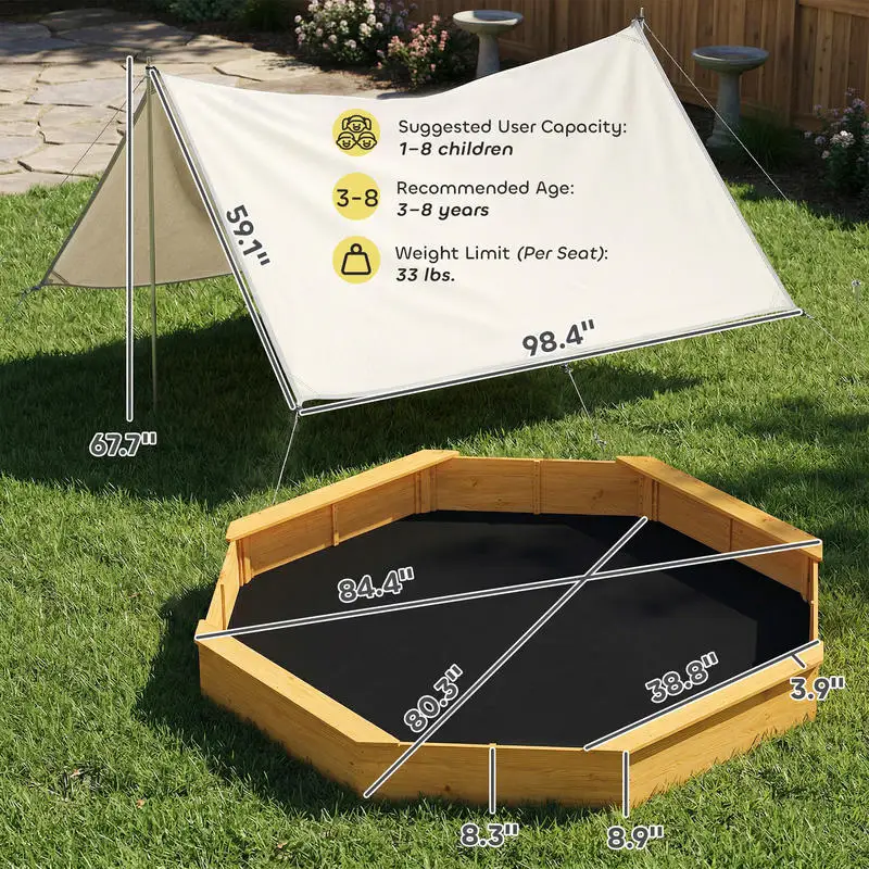 Qaba Wooden Sandbox with Large - مراجعة Kids Outdoor Sandbox وسعره