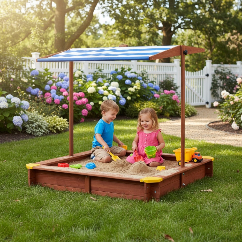 Wooden Kids Picnic Table, Sand - مراجعة Kids Outdoor Sandbox وسعره