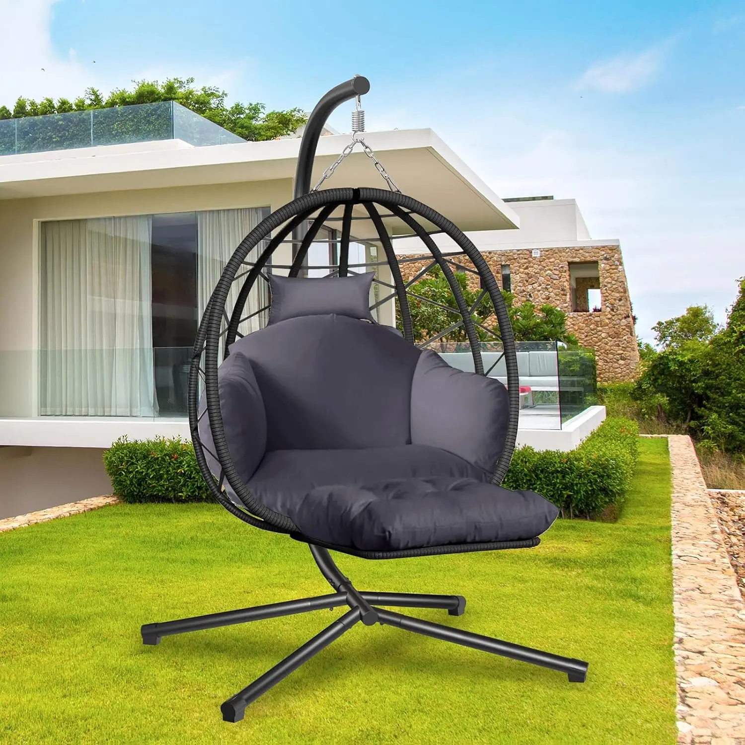 Hanging Egg Chair with Stand a - مراجعة Kids Outdoor Hanging Chair وسعره