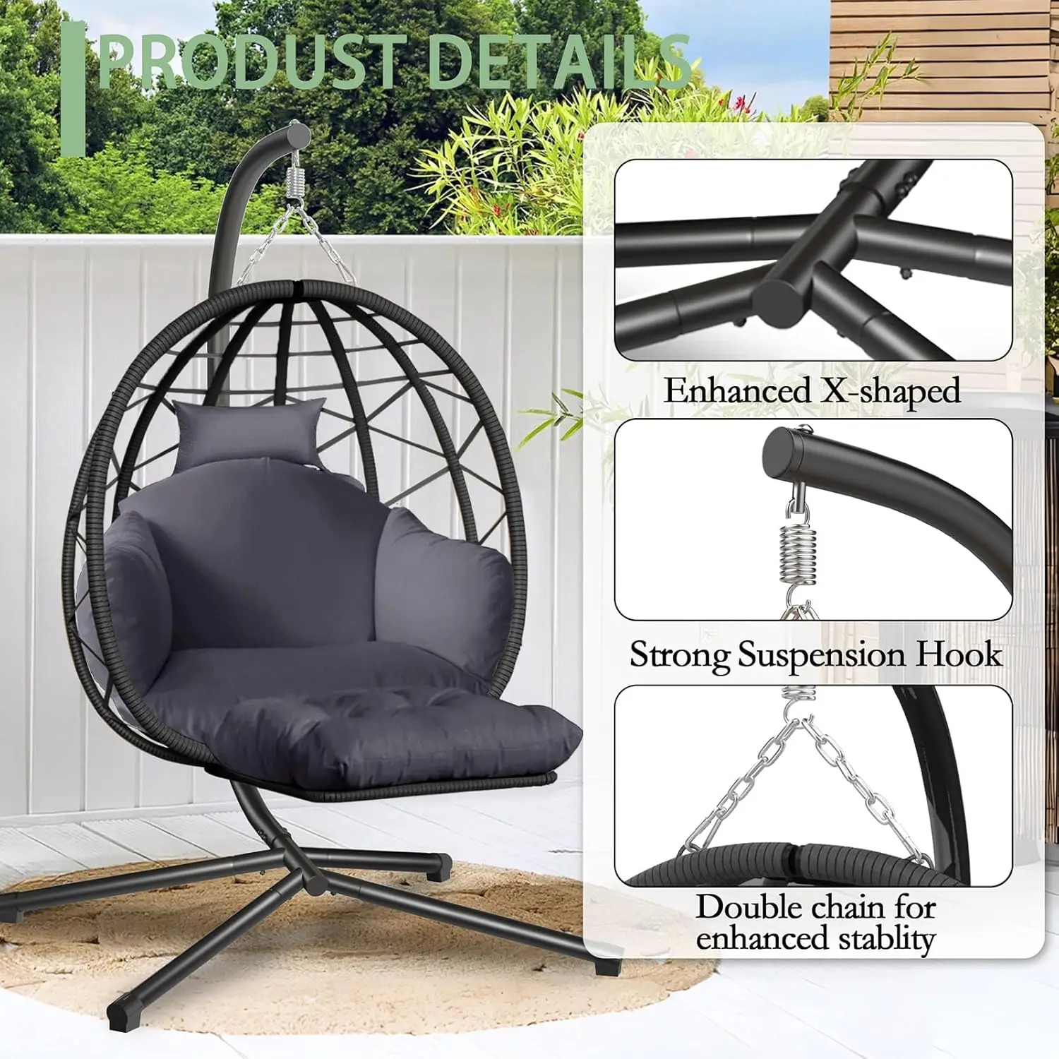 Hanging Egg Chair with Stand a - مراجعة Kids Outdoor Hanging Chair وسعره