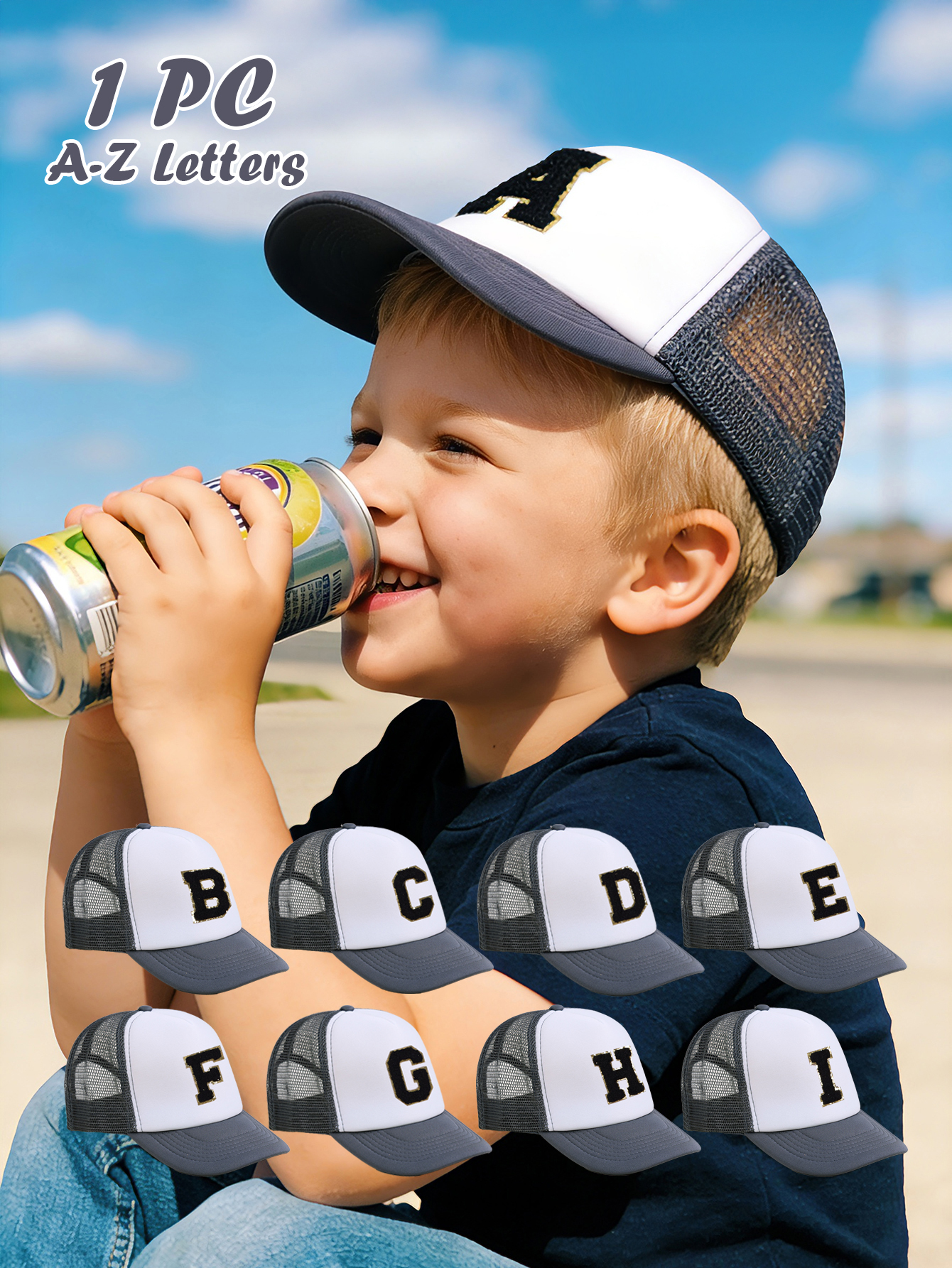 1pc Gray Hat With 26-Letter Pa - مراجعة Kids Outdoor Hat وسعره