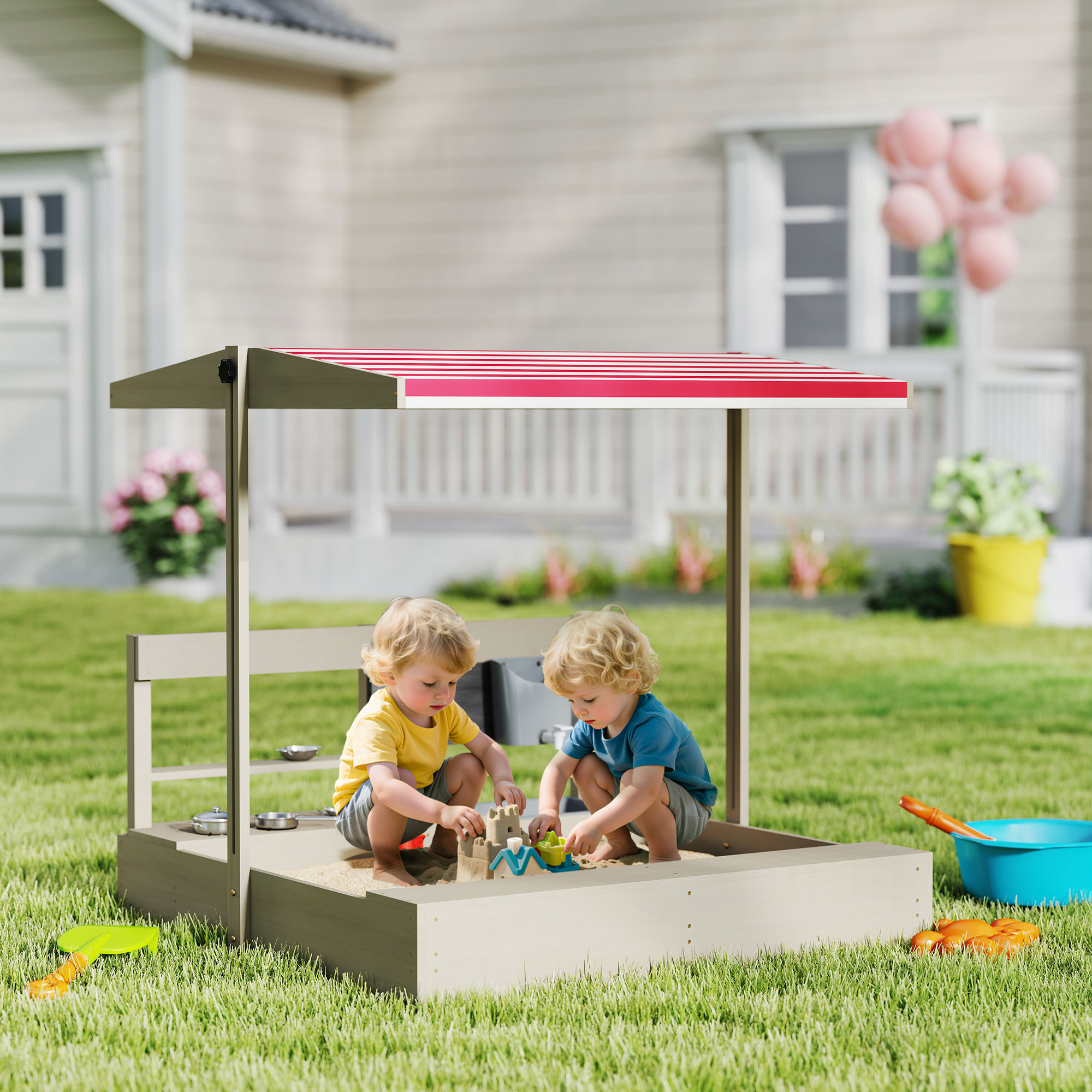 Outsunny Kids Sandbox with Hei - مراجعة Kids Outdoor Sandbox وسعره