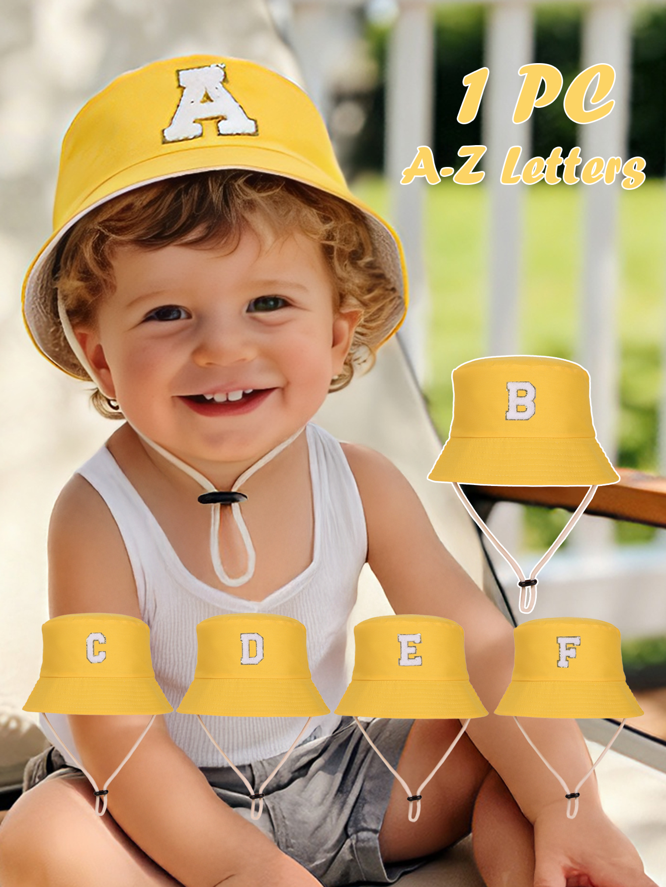 1pc yellow Kids 26 Letter Prin - مراجعة Kids Outdoor Hat وسعره
