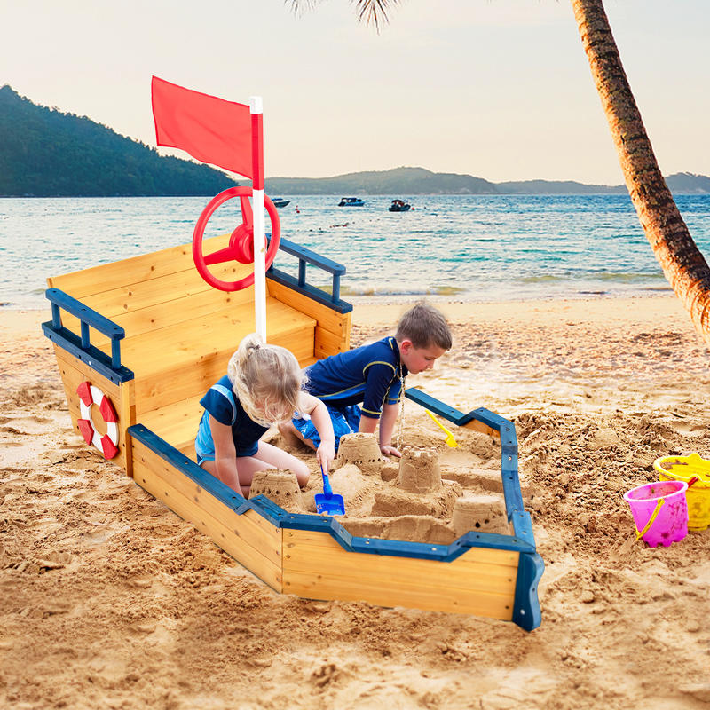 Kids Pirate Boat Wooden Sandbo - مراجعة Kids Outdoor Sandbox وسعره