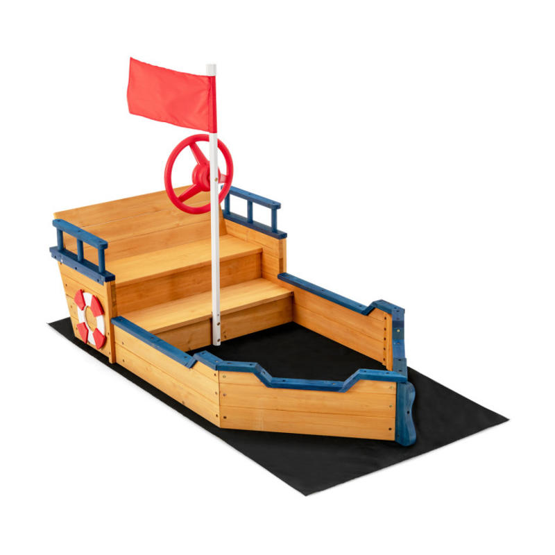 Kids Pirate Boat Wooden Sandbo - مراجعة Kids Outdoor Sandbox وسعره