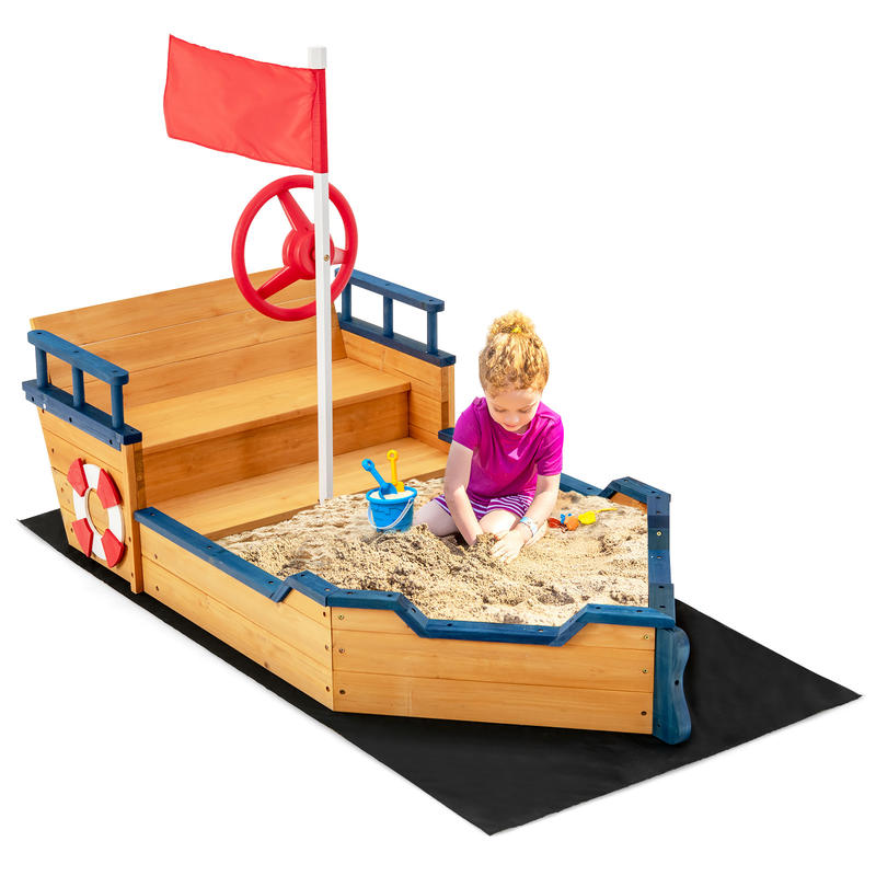 Kids Pirate Boat Wooden Sandbo - مراجعة Kids Outdoor Sandbox وسعره