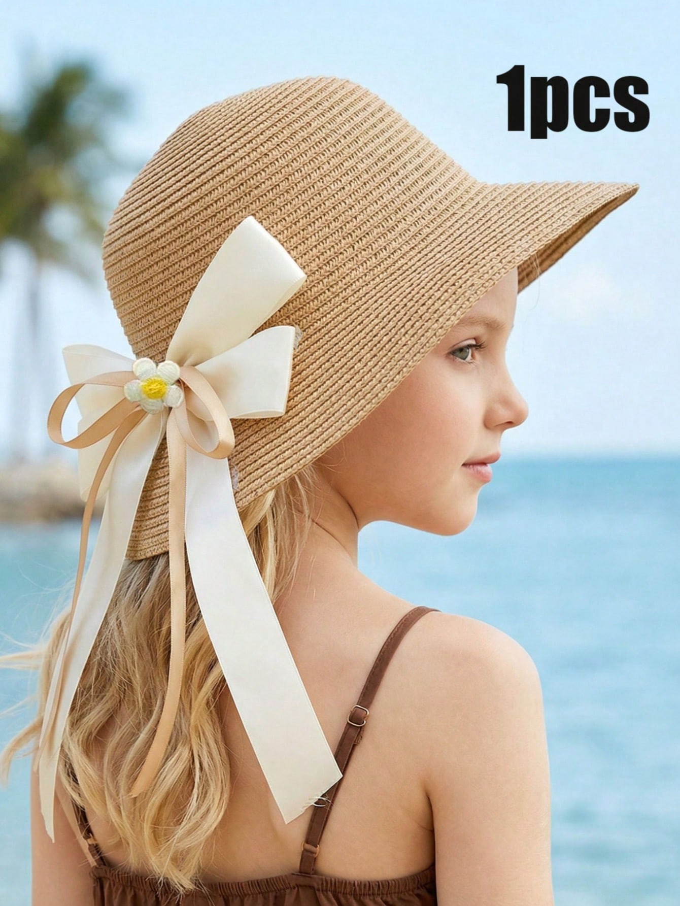1Pc 3-8Y Girls Coffee Bow Stra - مراجعة Kids Outdoor Hat وسعره